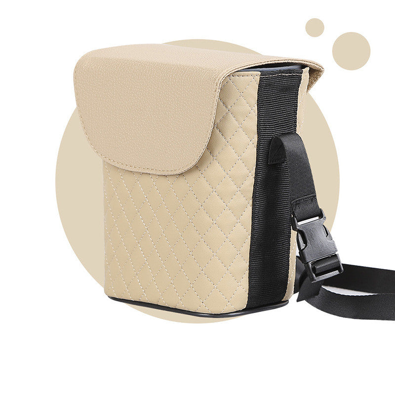Leather car bin in beige, studio view