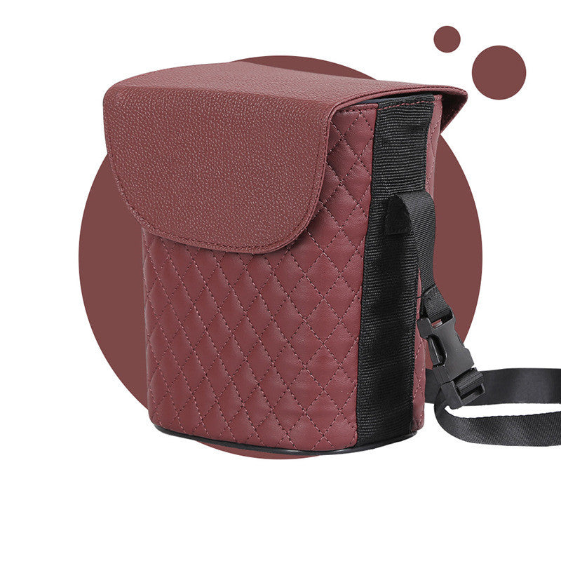 Leather car bin in brown, studio view
