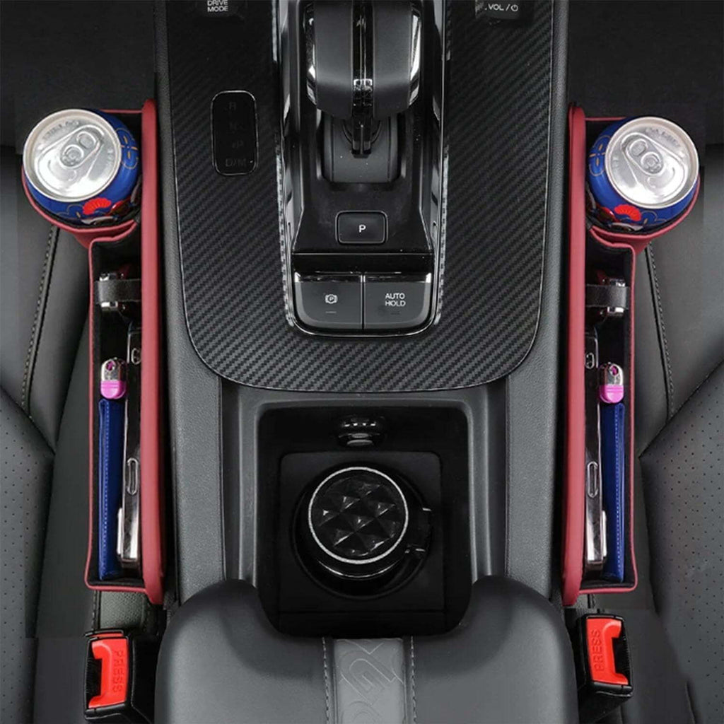 Top-down view of seat gap storage boxes installed on both sides
