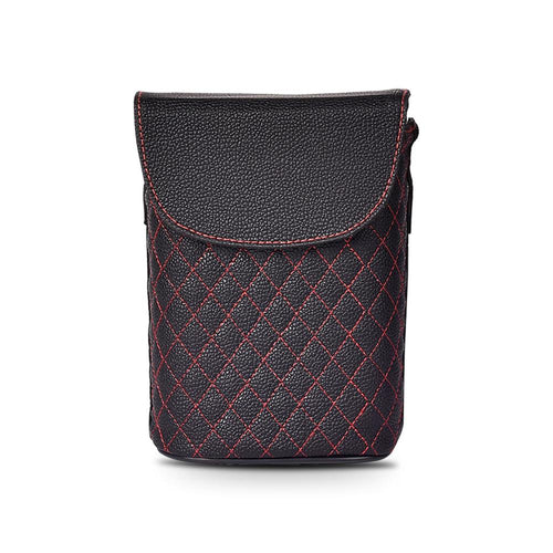 Leather car bin with flap lid in black, studio view