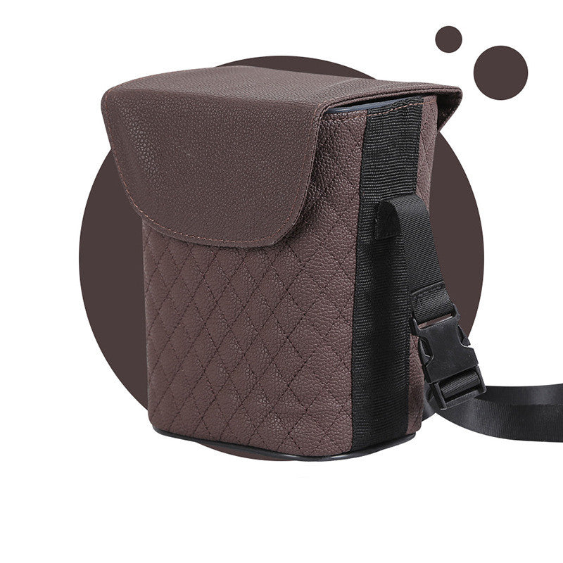 Leather car bin in wine red, studio view